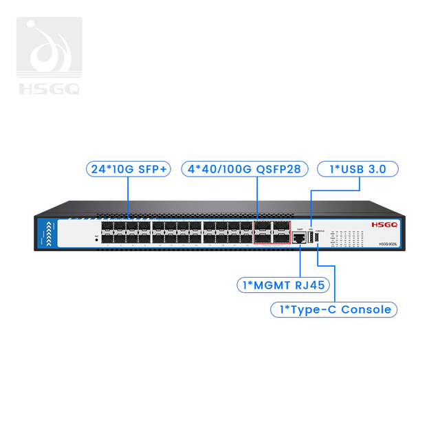  24*SFP+ 4*40G/100G portas QSFP28 +1*MGMT RJ45 Data Center Switch